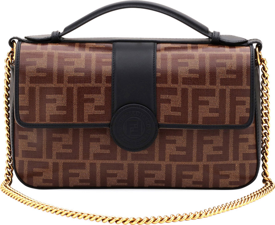 Fendi Double-Sided FF Canvas & Leather Shoulder Bag