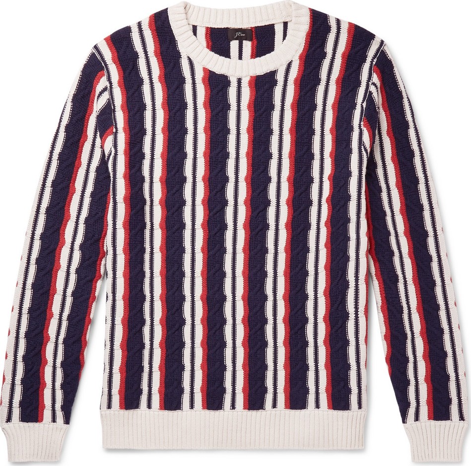J.Crew Striped Cable-Knit Cotton Sweater