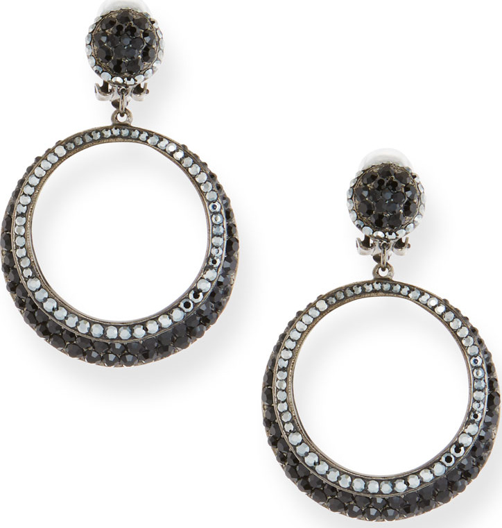Jose & Maria Barrera Hematite Crystal Hoop Drop Earrings