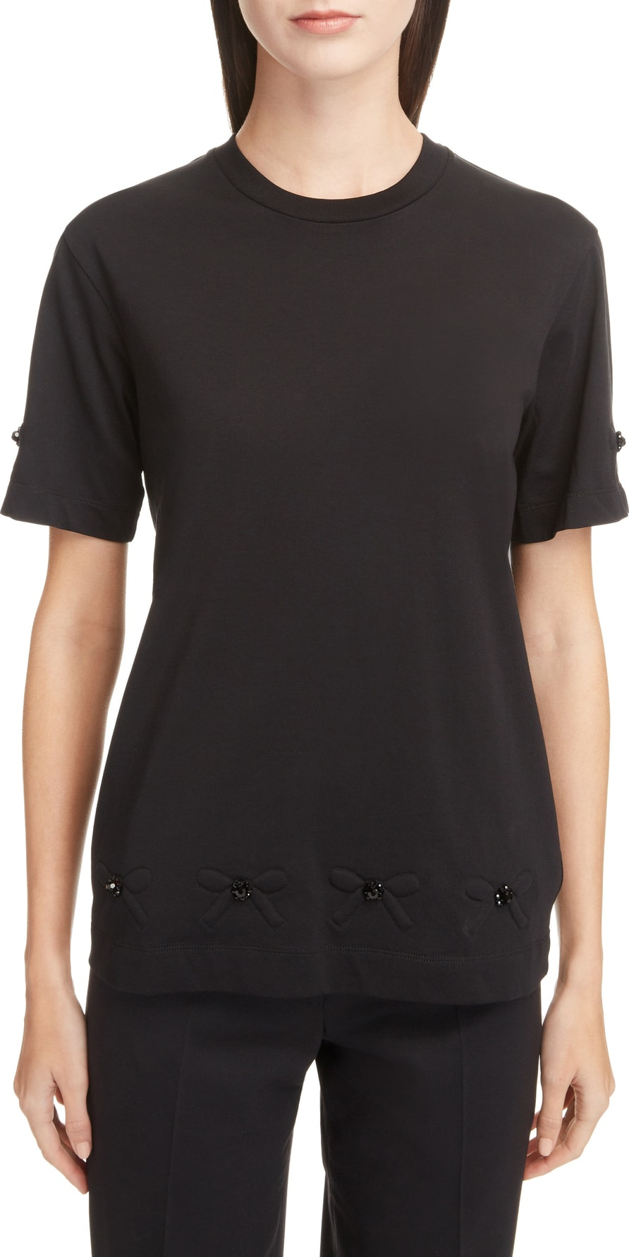 Simone Rocha Beaded Bow Sleeve Tee