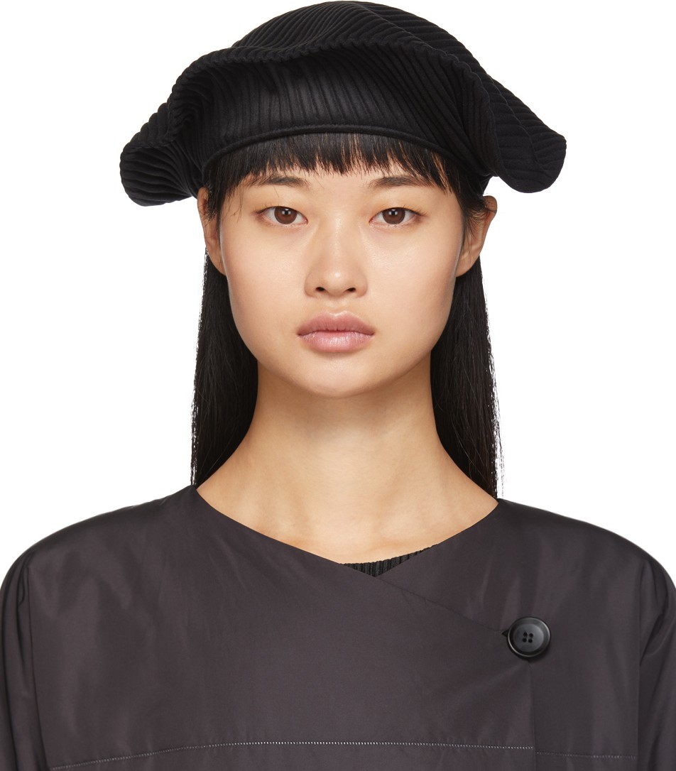 Pleats Please By Issey Miyake Black Pleated Beret