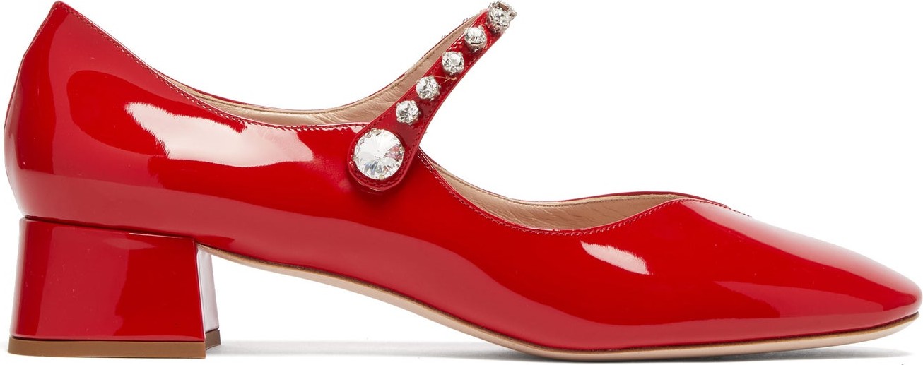 Miu Miu Crystal-embellished Mary-Jane leather pumps