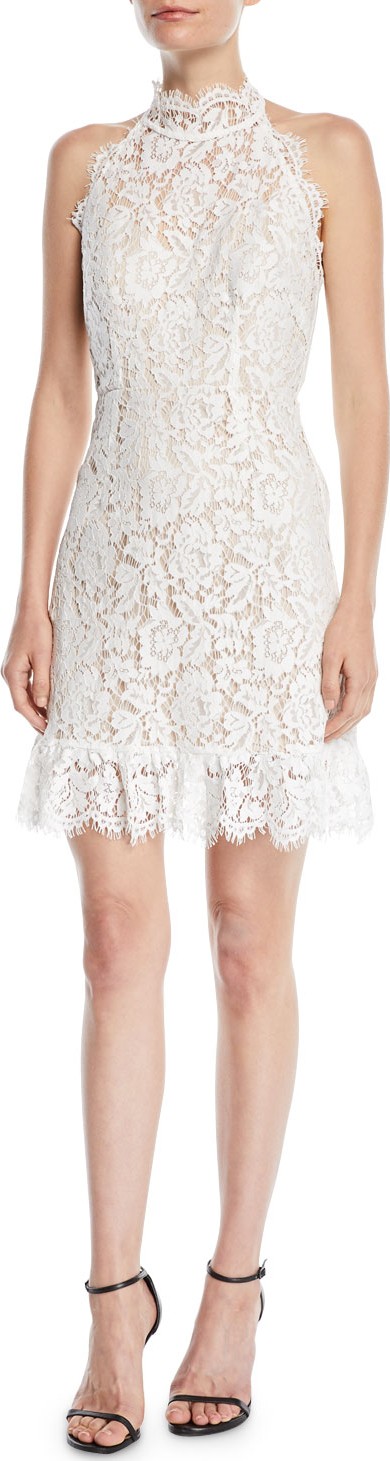 Aijek Halter Mini Dress in Lace