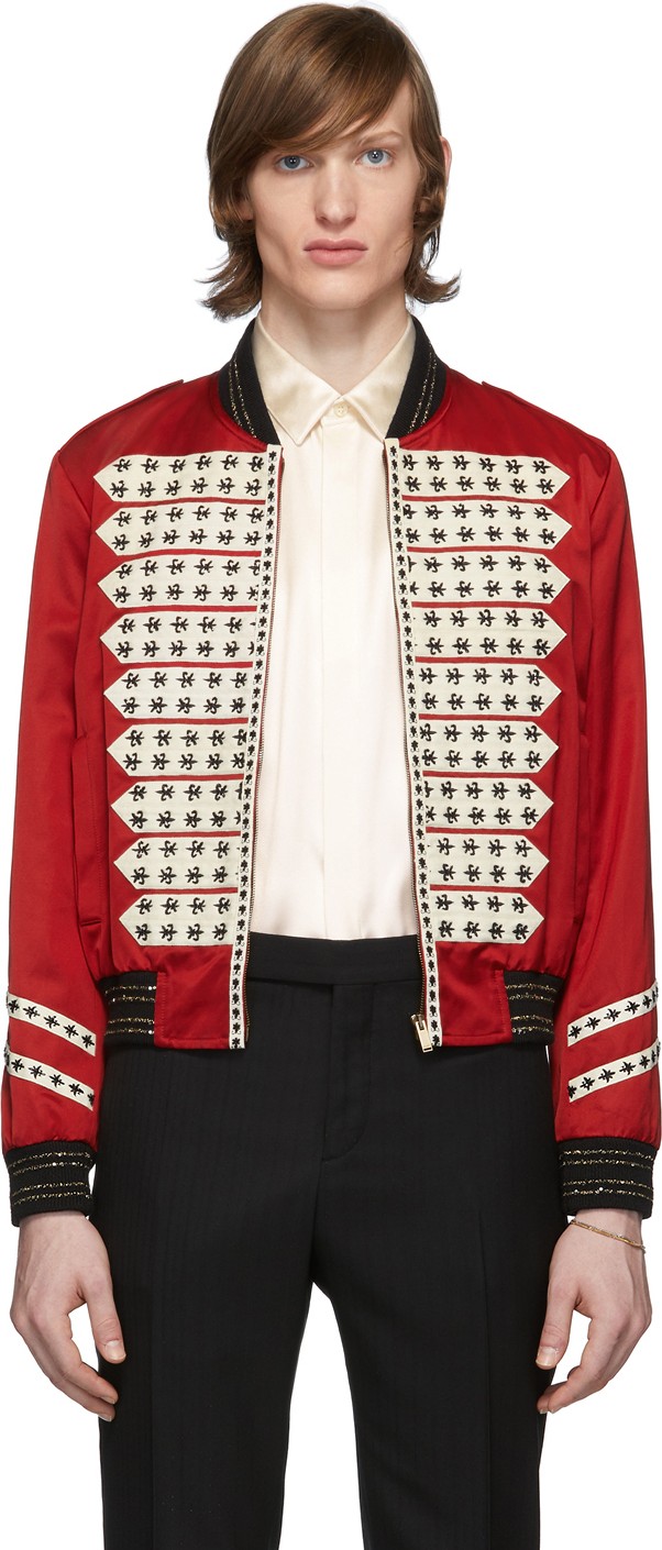 Saint Laurent Red Satin Vintage Teddy Bomber Jacket