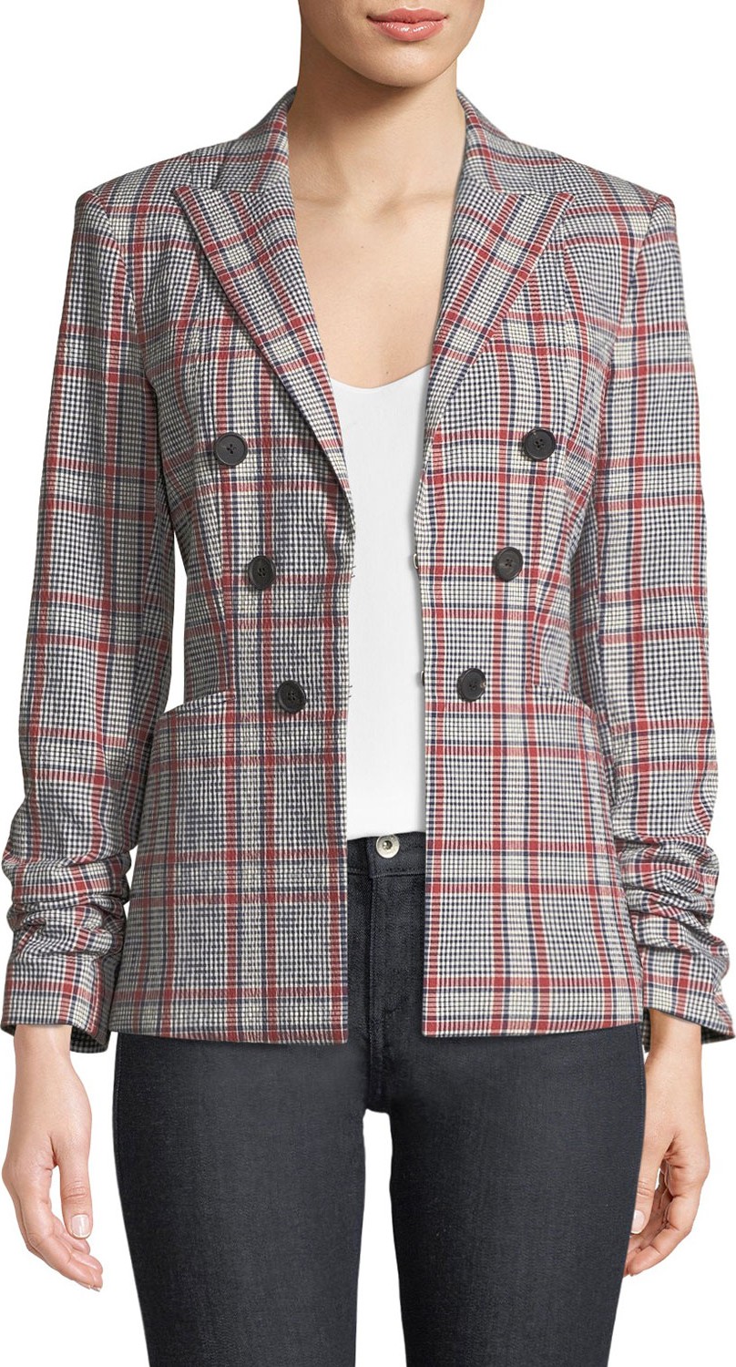 Veronica Beard Caldwell Check Hook-Front Dickey Jacket