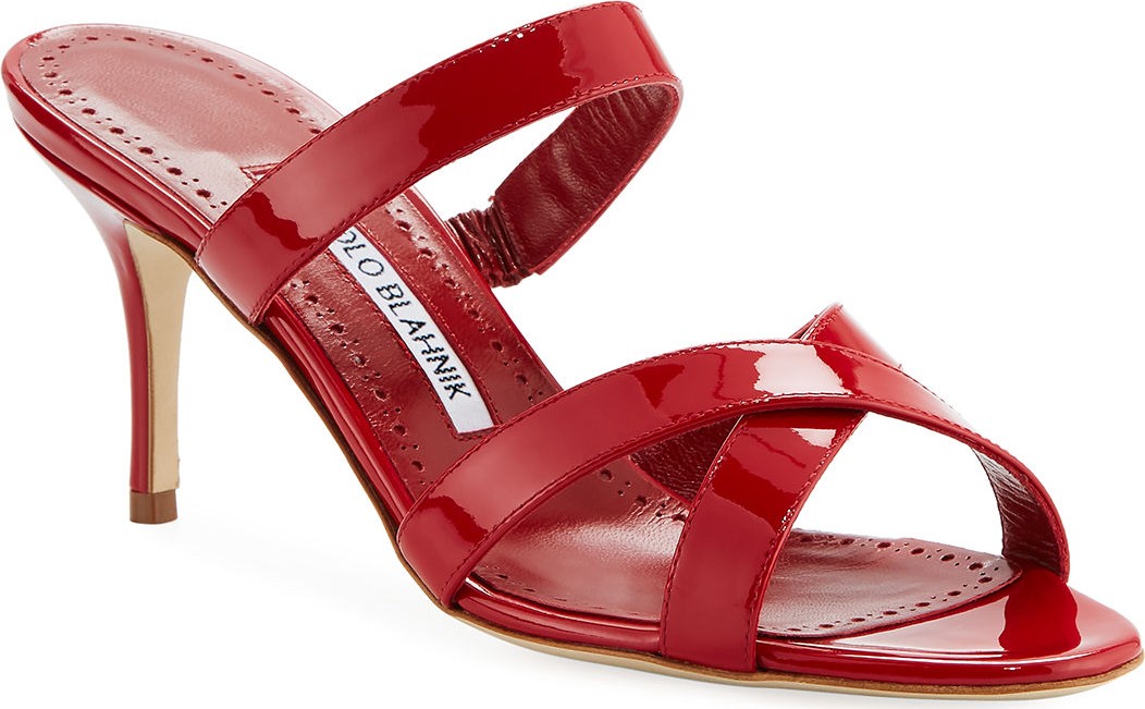 Manolo Blahnik Traer 70mm Patent Slide Sandals