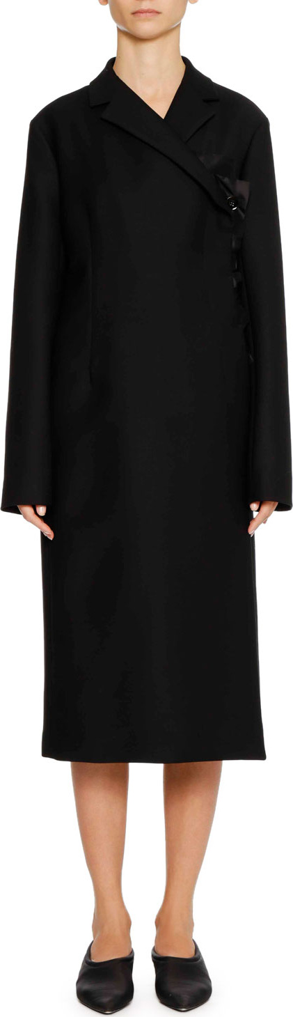 Jil Sander Asymmetric-Closure Cashmere Coat with Ruffle Edge