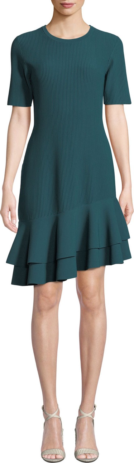 DIANE von FURSTENBERG Adeline Ribbed Asymmetrical Flounce Tee Dress