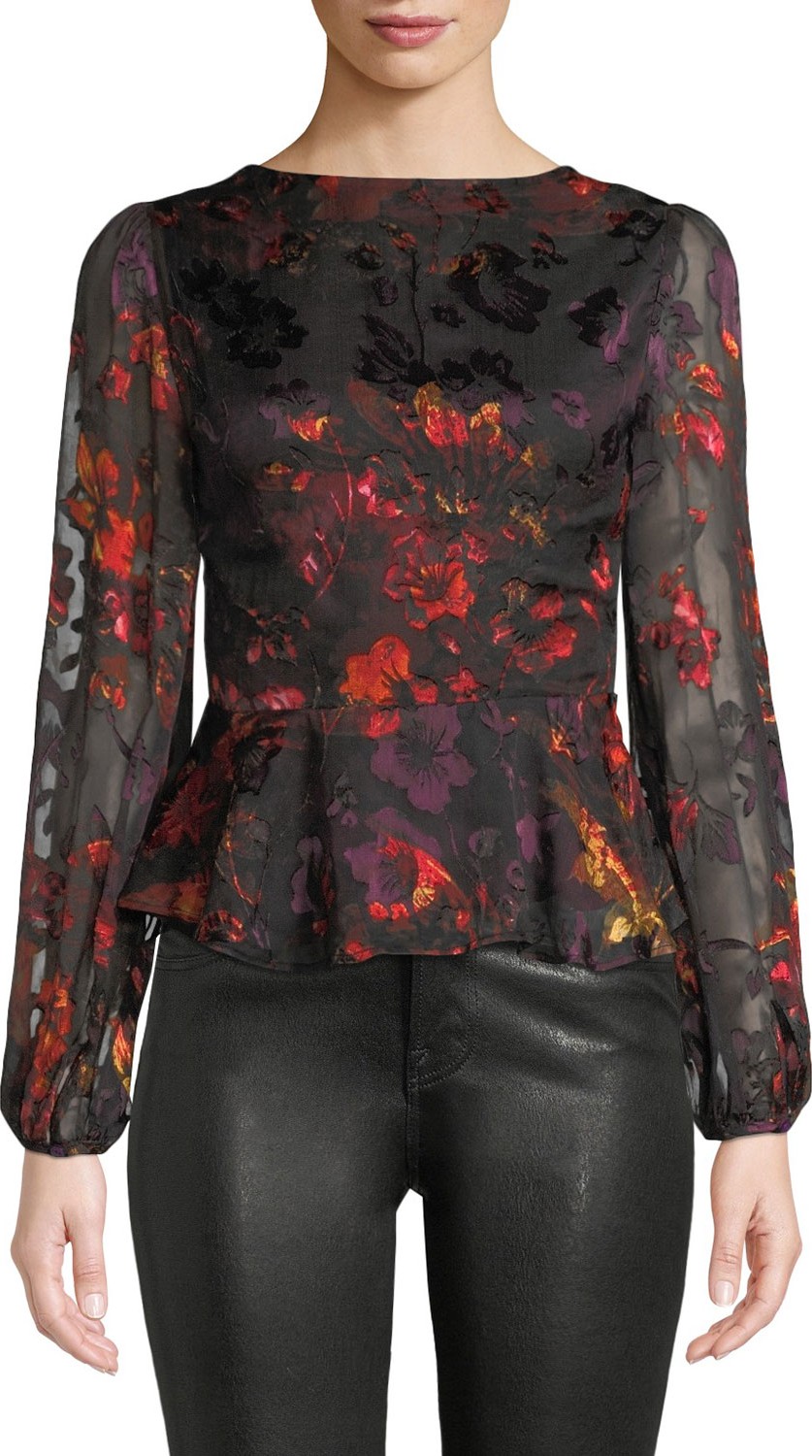ASTR Gianna Floral Long-Sleeve Peplum Top