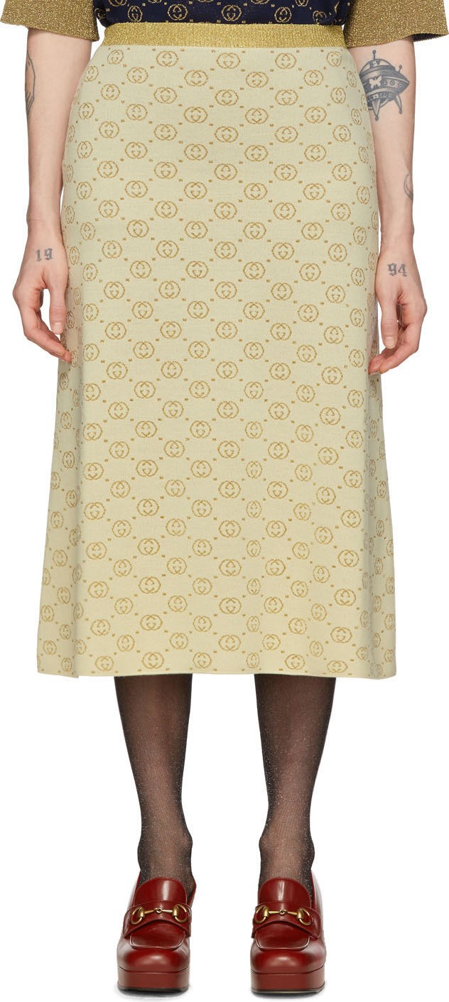 Gucci Off-White & Gold Lurex GG Skirt