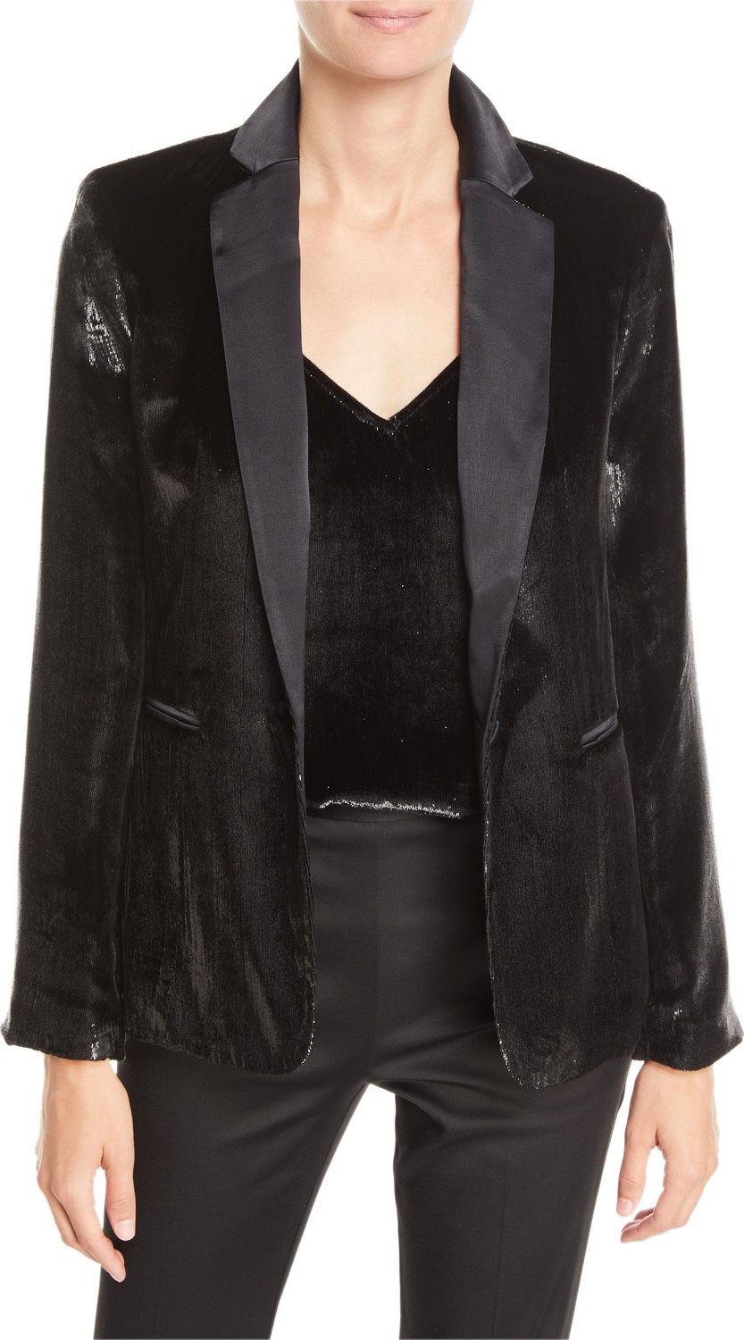 FRAME DENIM Metallic Satin Single-Button Blazer