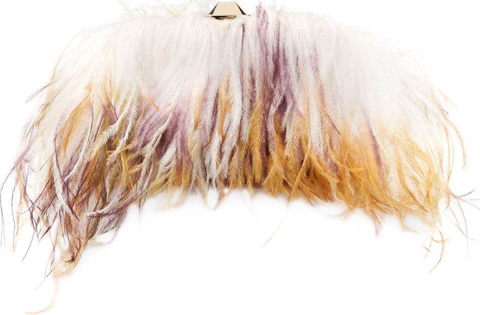 Giambattista Valli Satin Ostrich Feather Clutch Bag  White