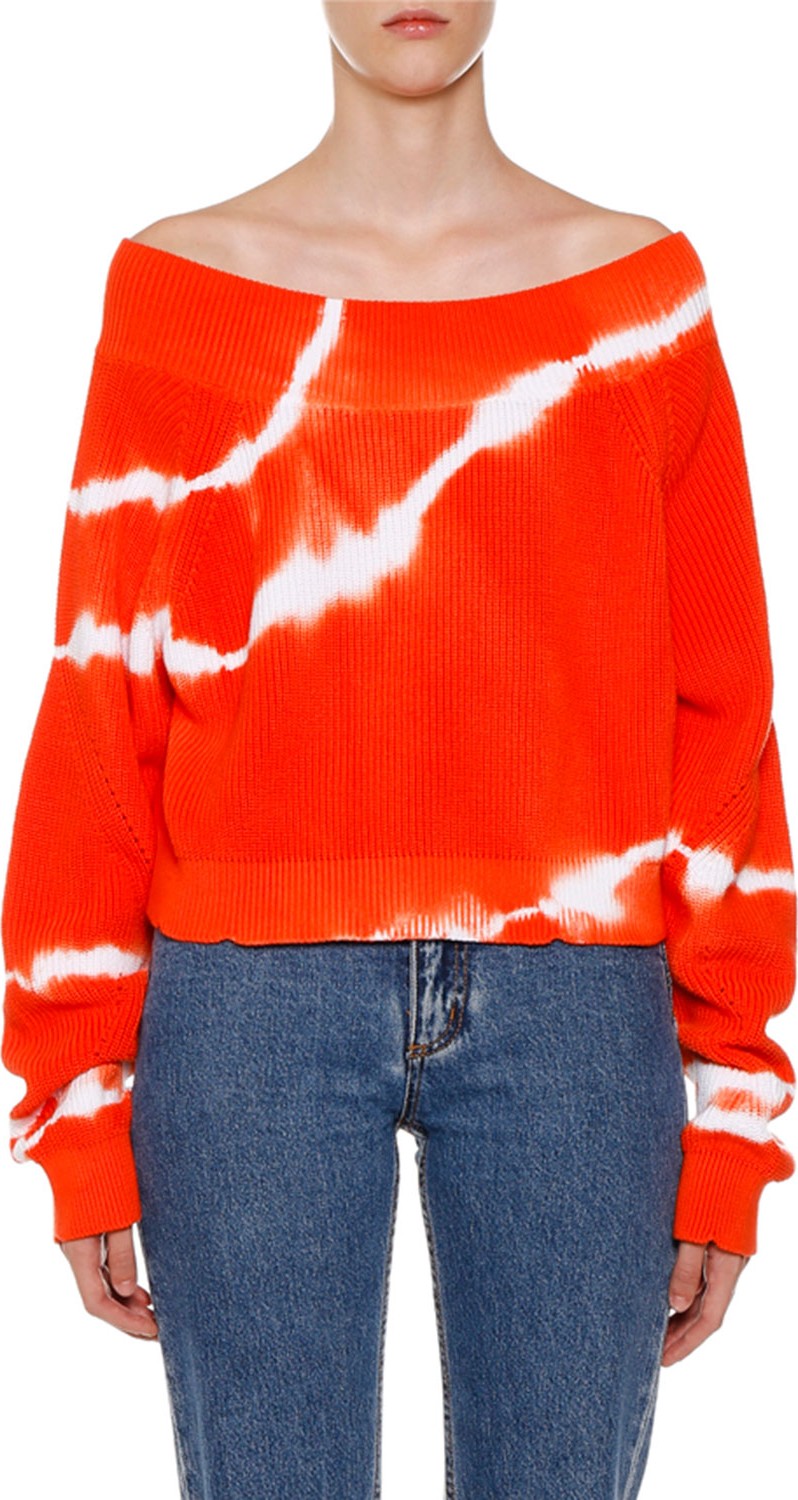 MSGM Tie-Dye Off-the-Shoulder Long-Sleeve Sweater