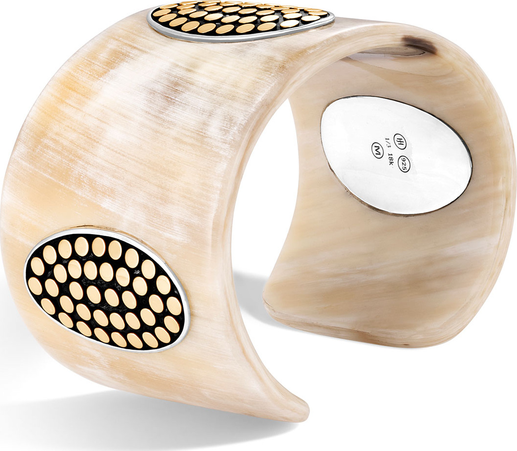 John Hardy Dot XL Silver & Gold Buffalo Horn Cuff Bracelet
