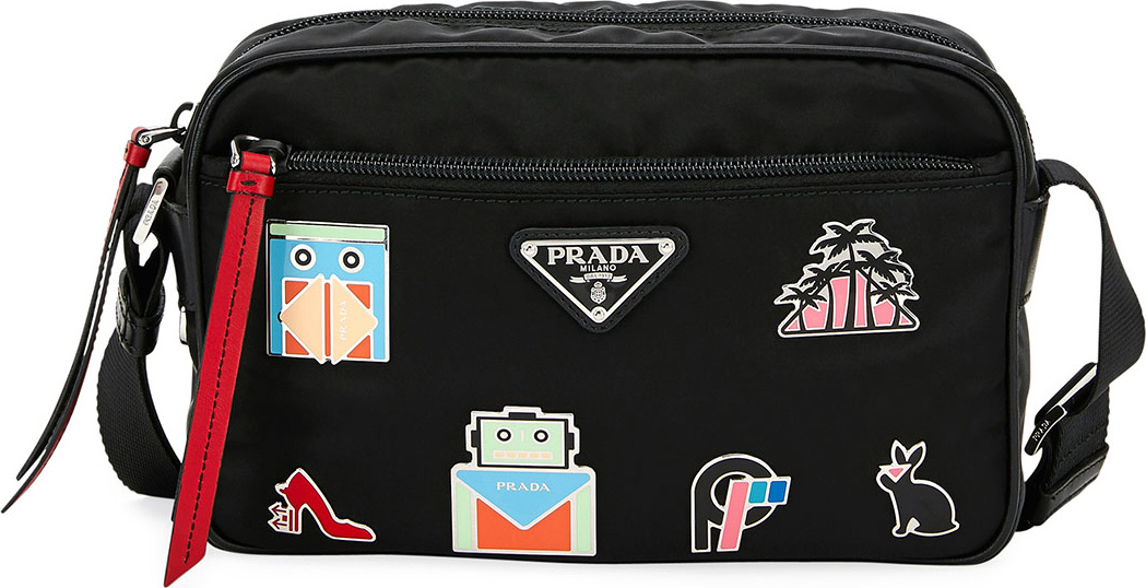 Prada Nylon Shoulder Bag with Graphic Appliqués