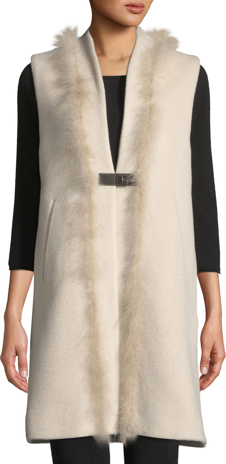 Herno Long Wool-Blend Vest w/ Leather & Feathers