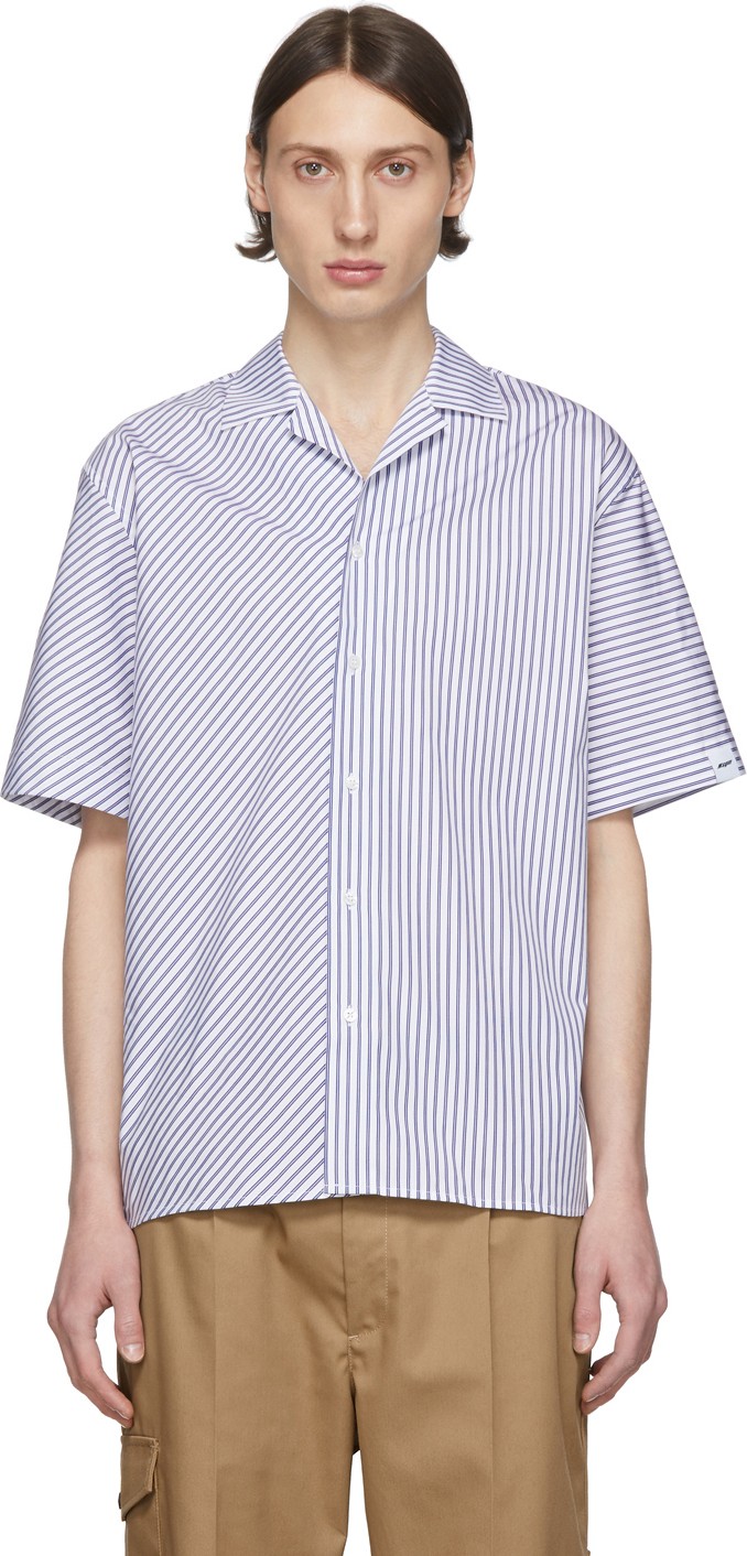 MSGM White & Navy Stripe Shirt