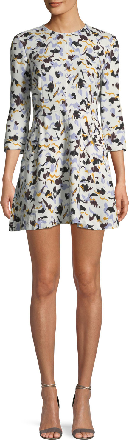 A.L.C. Terry 3/4-Sleeve Abstract-Print Silk A-Line Dress