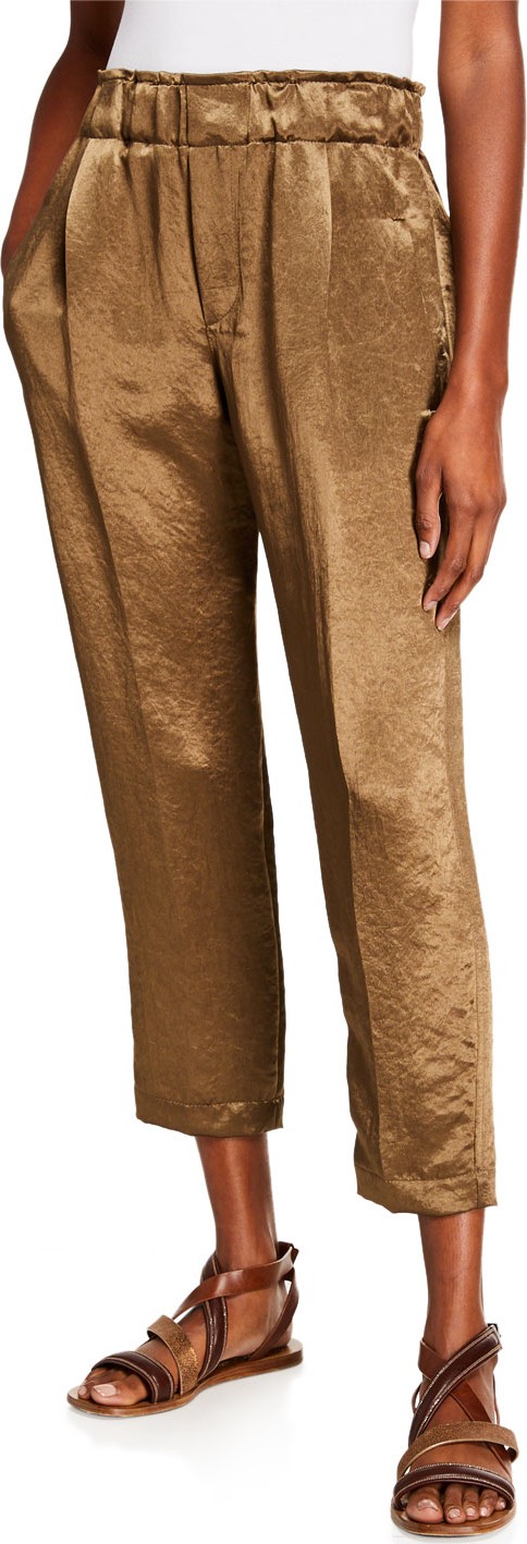 Brunello Cucinelli Textured Satin Pull-On Pants