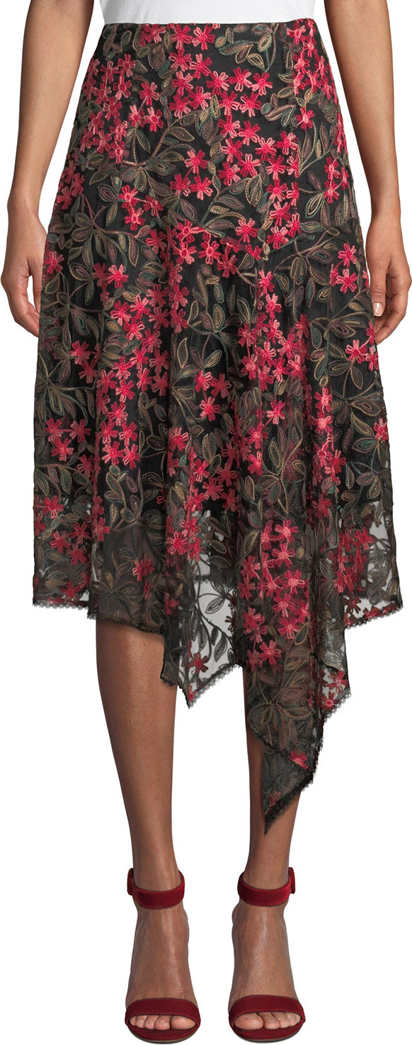 Nanette Lepore First Bet Floral Skirt w/ Asymmetric Hem