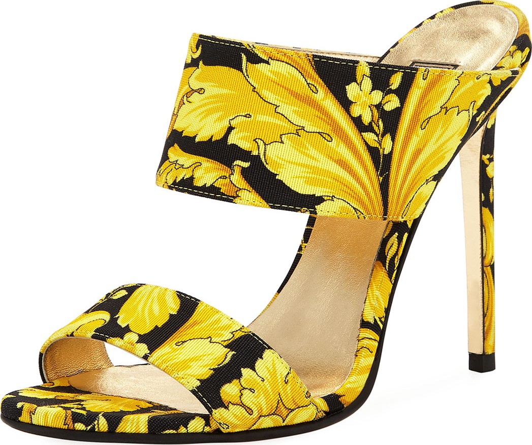 Versace Baroque-Print Twill Mule Pump