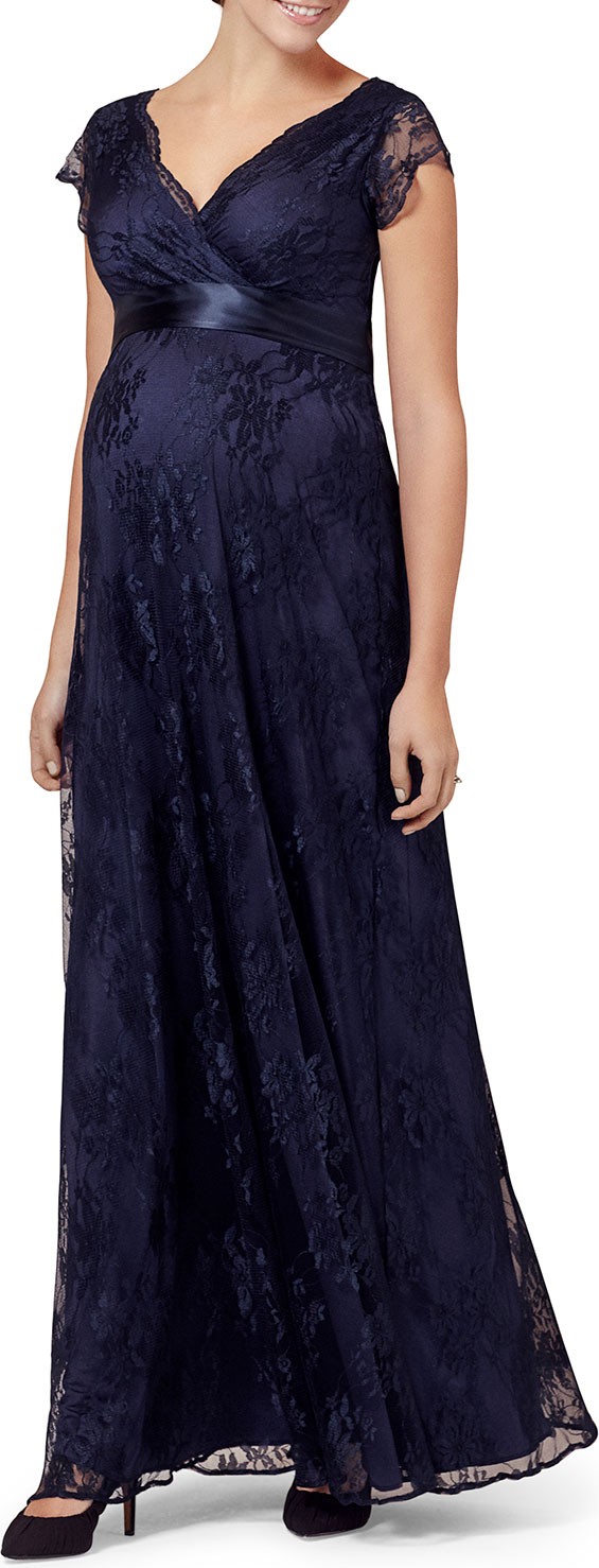 Tiffany Rose Maternity Eden Long Floral-Lace Gown with Satin Sash