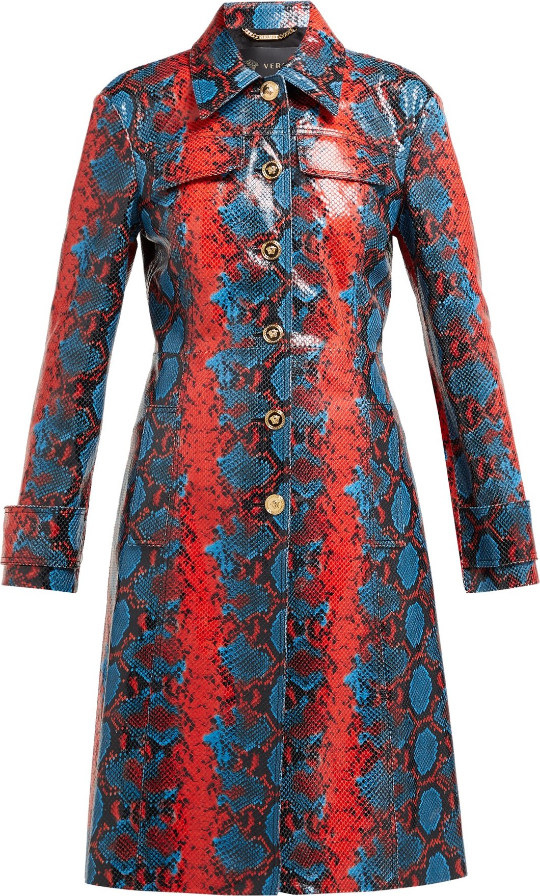 Versace Python-effect leather coat