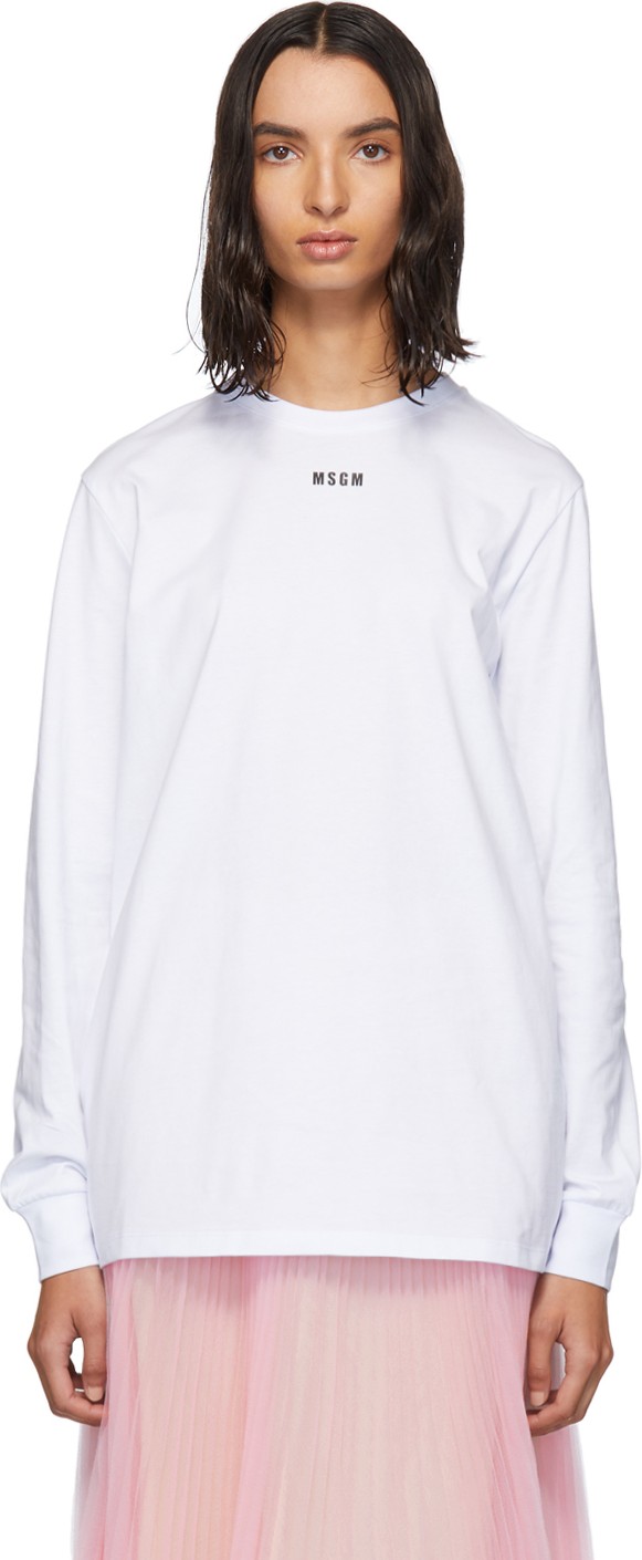 MSGM White Micro Logo Long Sleeve T-Shirt