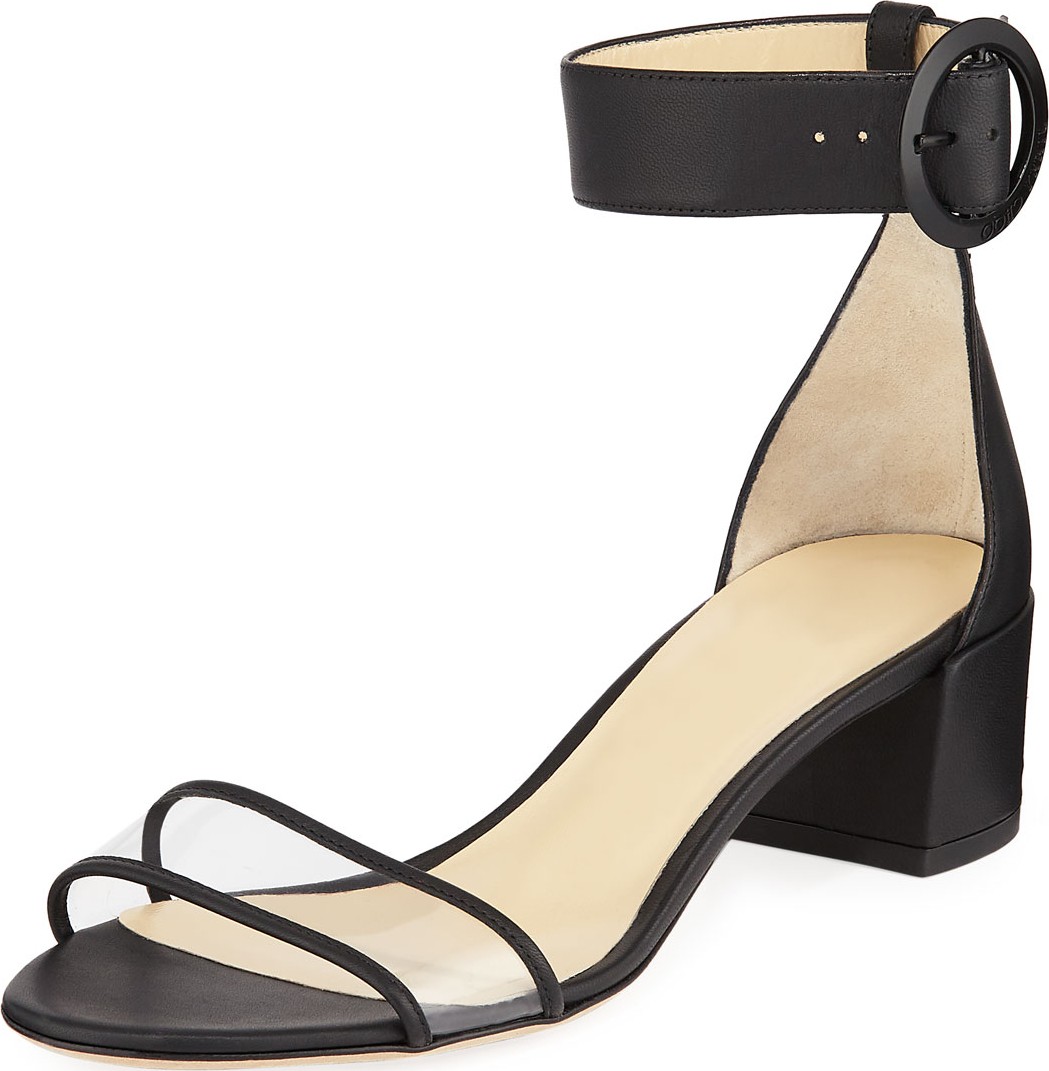 Jimmy Choo Jaimie Leather and PVC Block-Heel Sandals