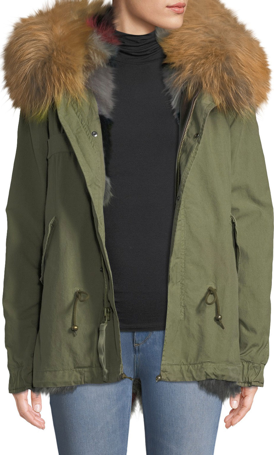 Mr&Mrs Italy Army Shell Mini Parka with Multi Fur Fox