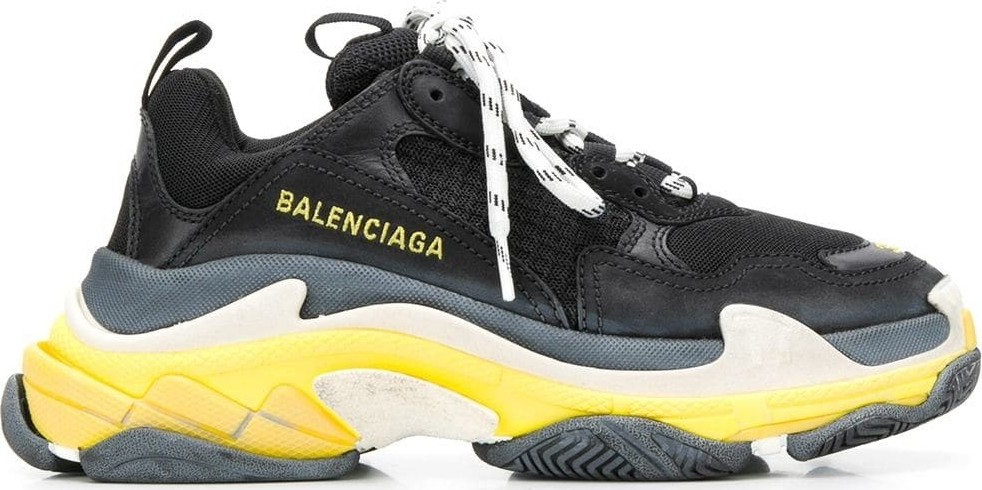 Balenciaga Black and Yellow Triple S Sneakers