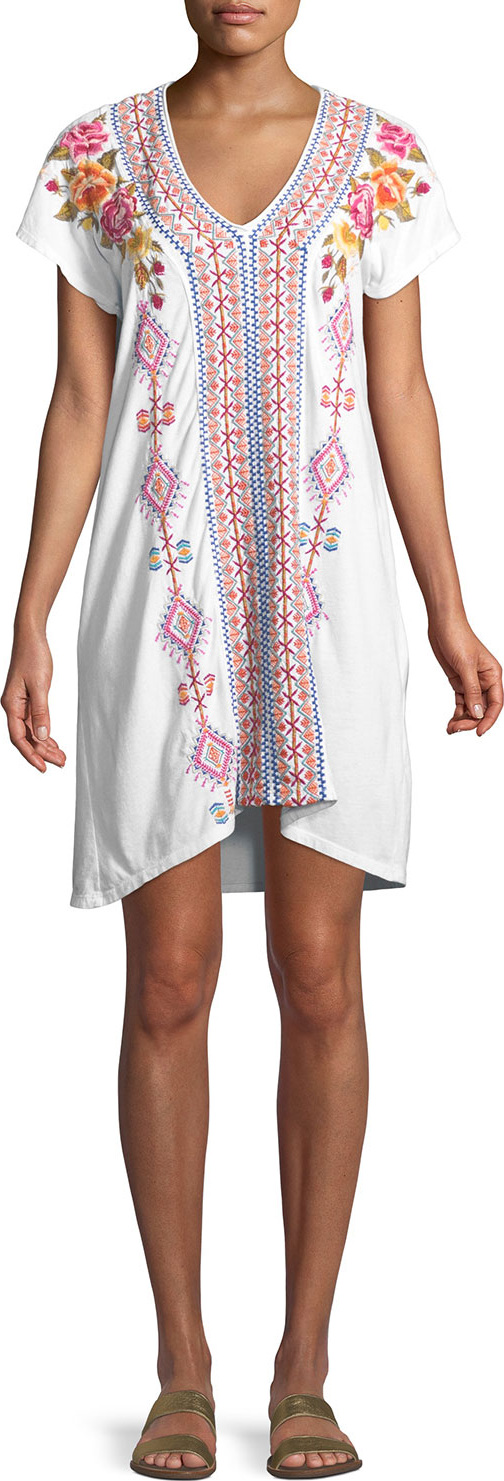 Johnny Was Vella Easy Knit Short-Sleeve Tunic Dress