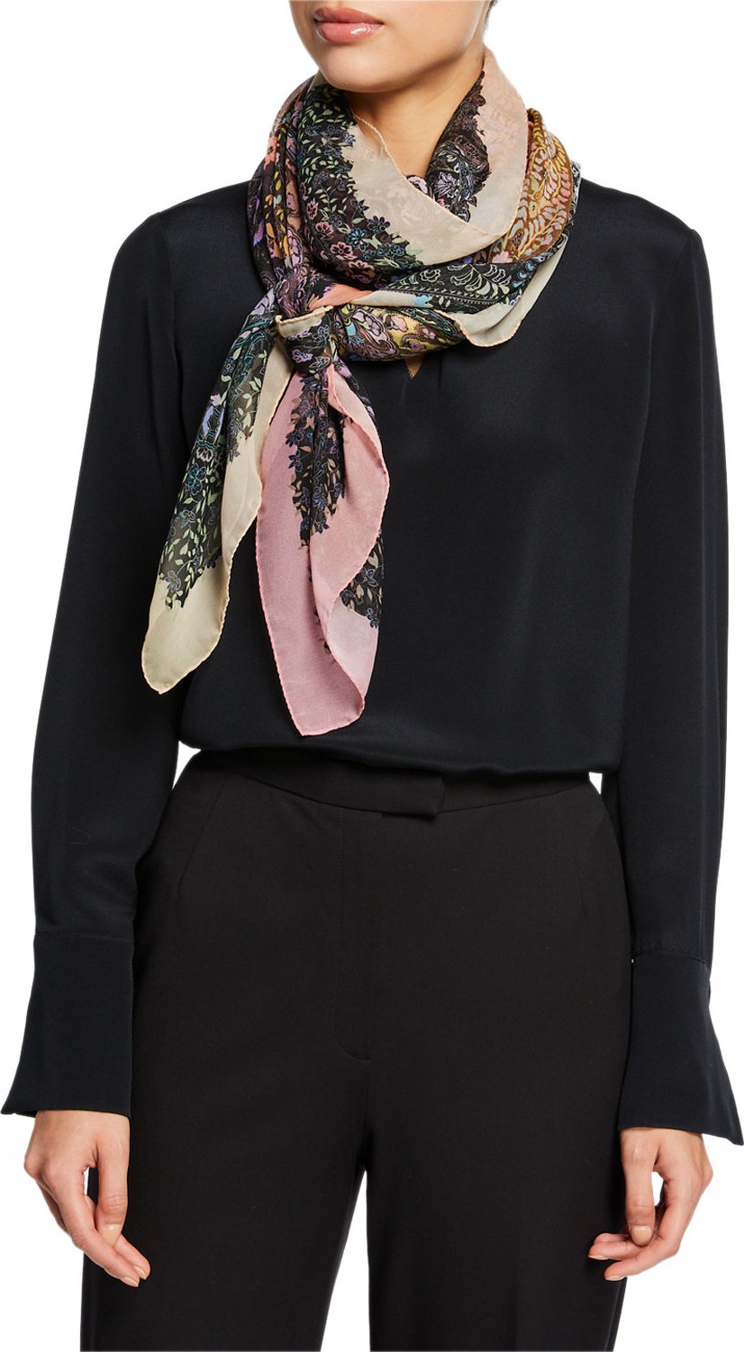 Etro Mini Floral Paisley Ombre Silk Scarf