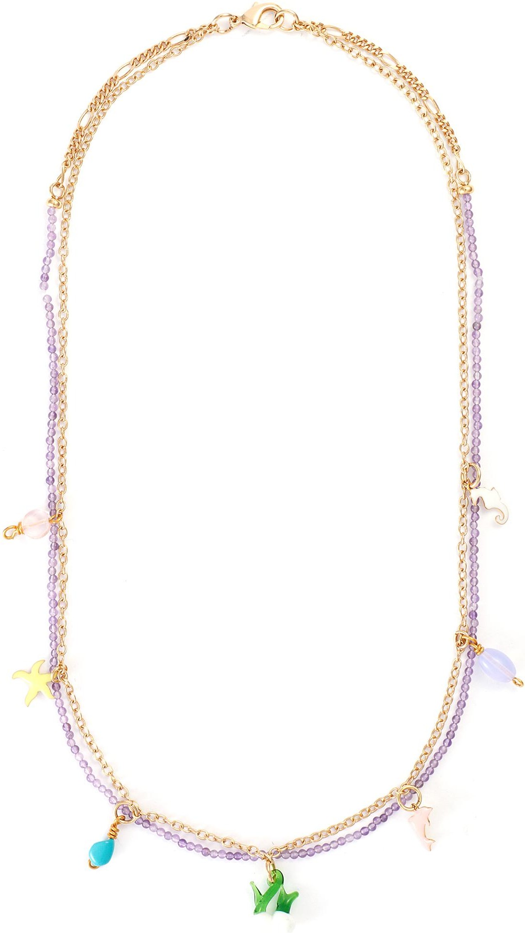 Gaviria Ying Yang pearl crystal turquoise 18k gold plated necklace