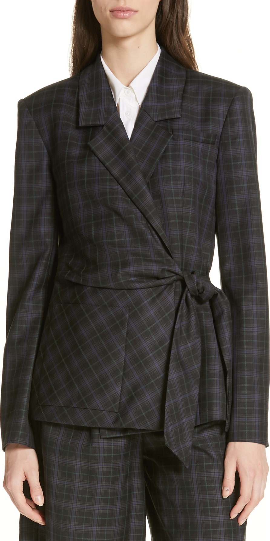 Tibi Marvel Plaid Wrap Jacket