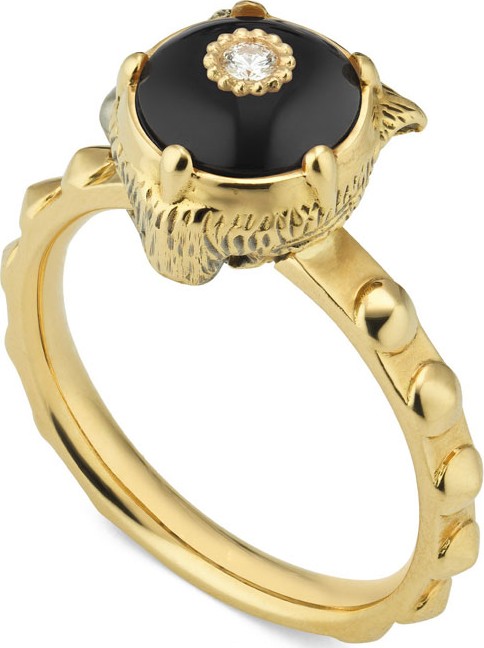 Gucci 18k Gold Le Marche des Merveilles Onyx Feline Ring, Size 6.75