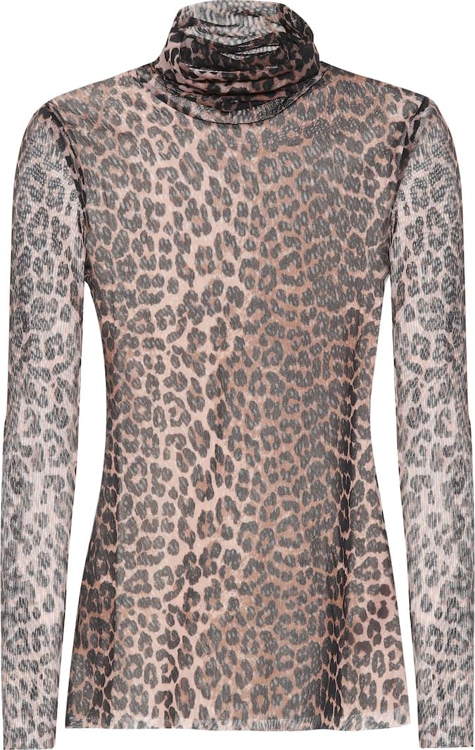 Ganni Leopard-printed mesh top