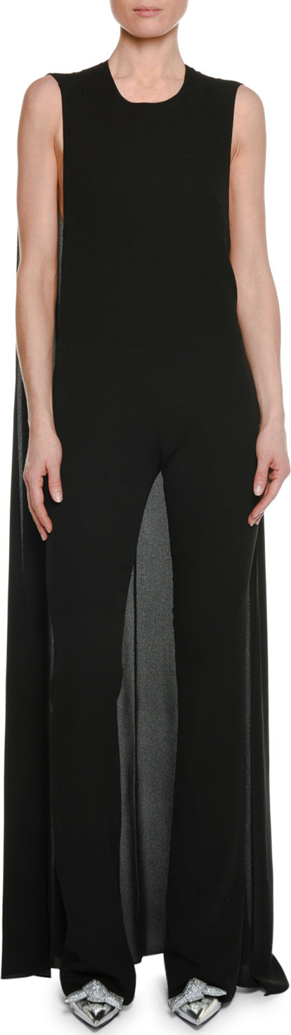 TOM FORD Sleeveless Straight-Leg Georgette Jumpsuit with Cape