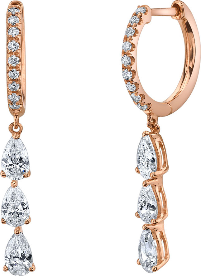 Anita Ko 18k Rose Gold Triple Diamond Huggie Hoop Earrings