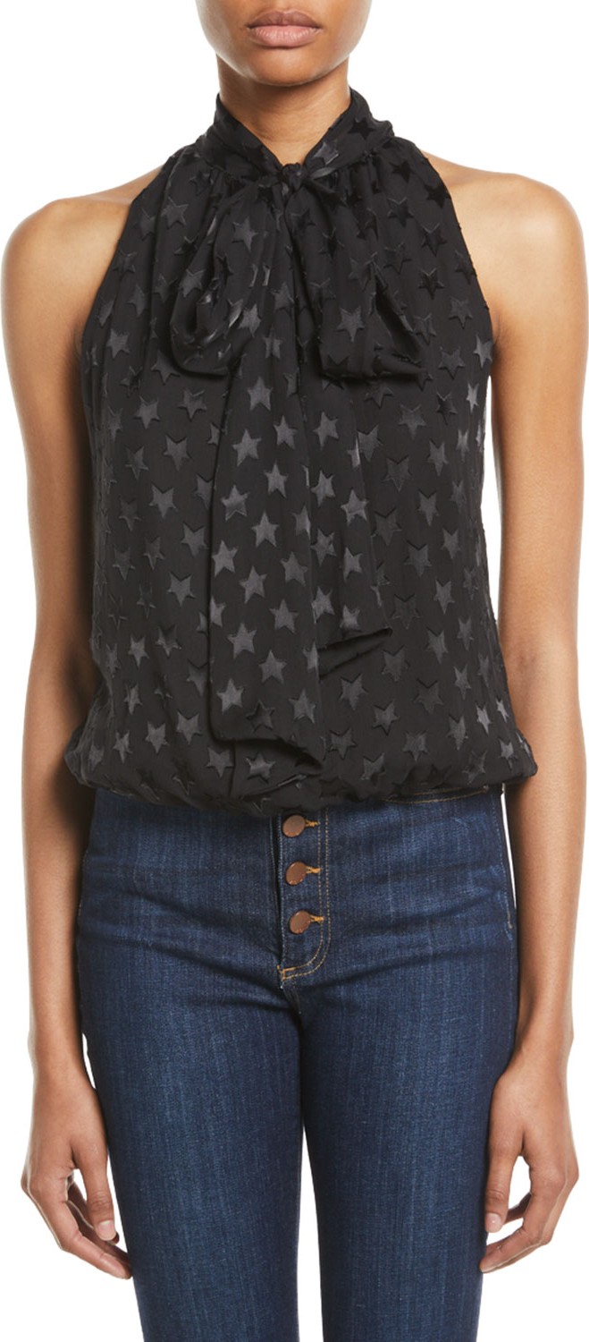 Alice + Olivia Delphine Tie-Neck Gathered Top