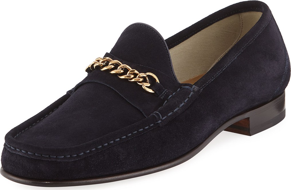 TOM FORD Suede Curb-Chain Loafer
