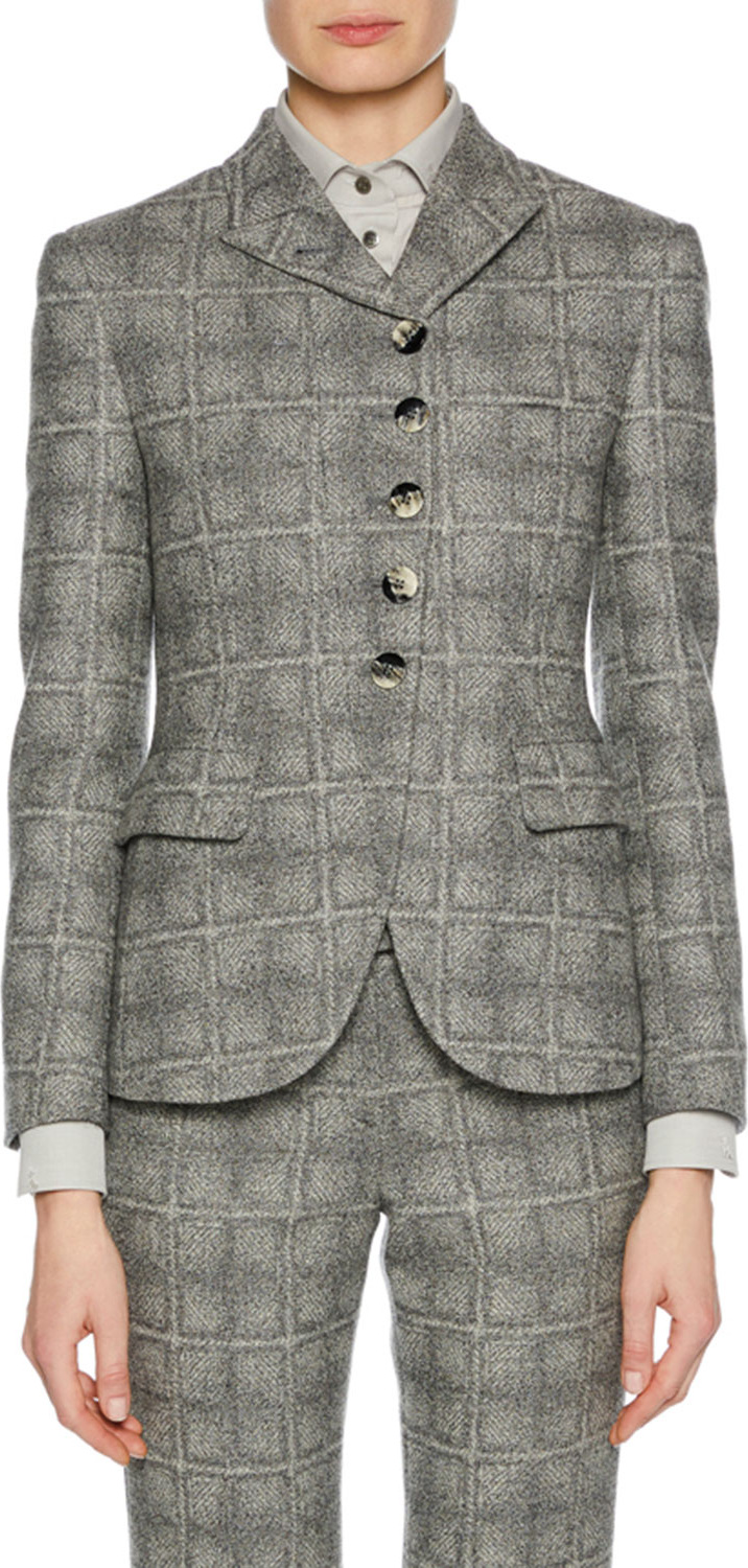 Giorgio Armani Asymmetric 5-Button Check-Pattern Wool-Blend Novelty Jacket
