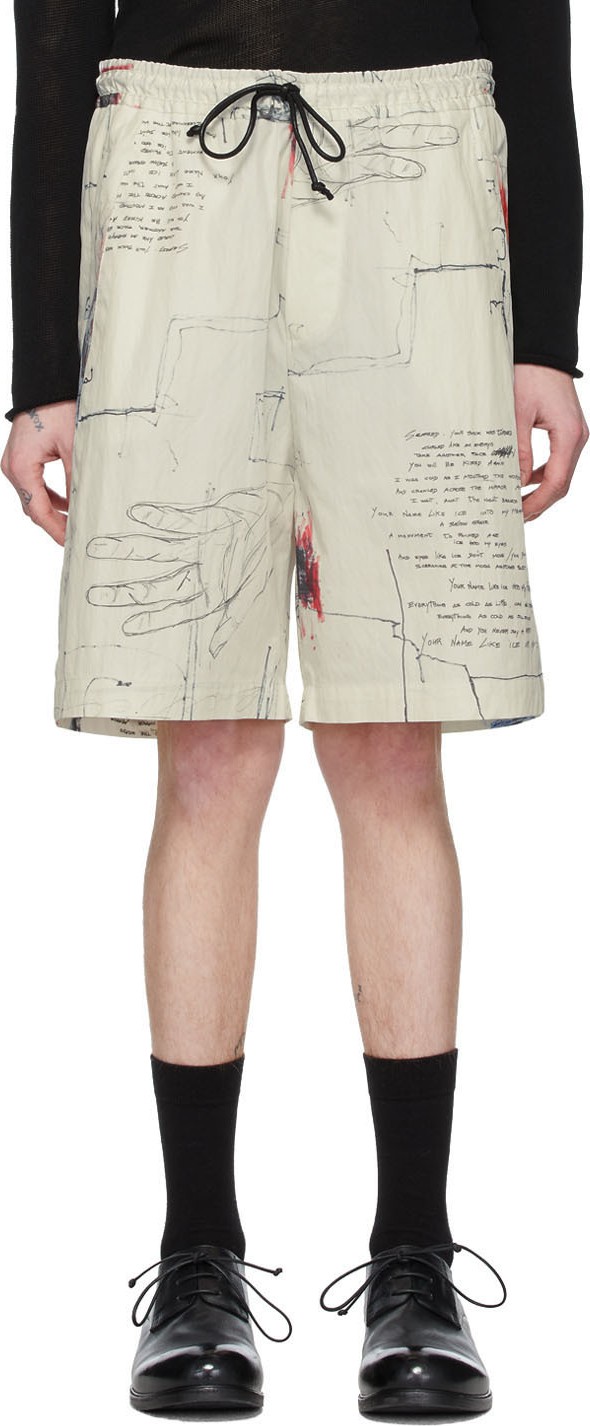 Isabel Benenato Off-White Printed Cotton Shorts