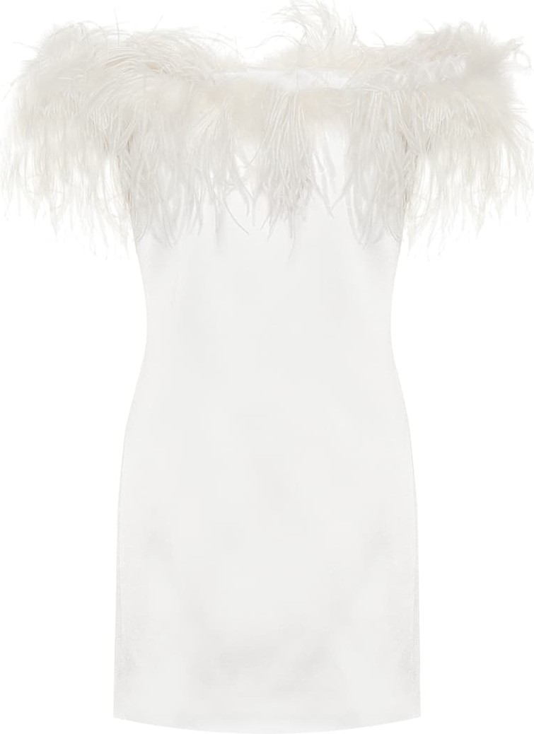 Saint Laurent Feather-trimmed crêpe dress