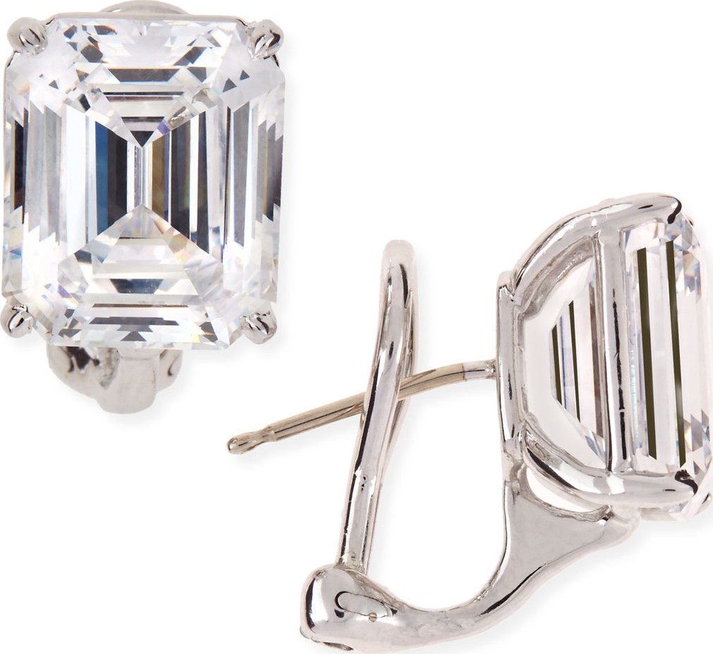 Fantasia by DeSerio 13.0 Carat Cubic Zirconia Emerald-Cut Stud Earrings