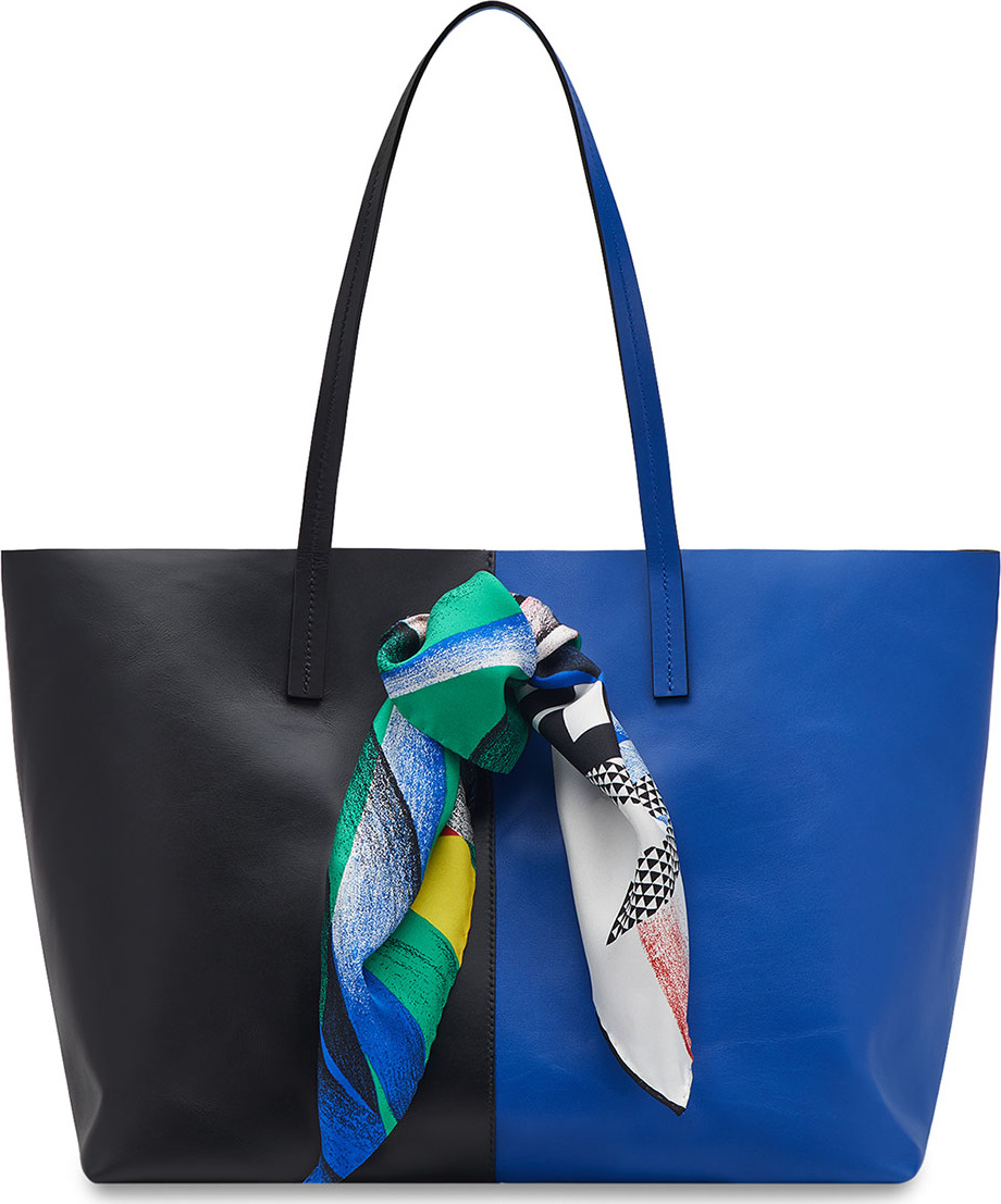 Versace Colorblock Leather Shoulder Tote Bag with Logo Scarf