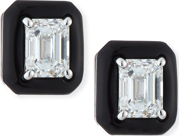 Nikos Koulis 18k Oui Diamond & Black Enamel Octagonal Stud Earrings