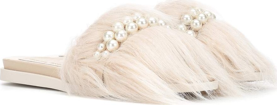 Simone Rocha Embellished faux fur slides