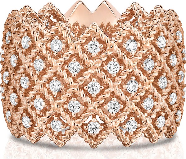 Roberto Coin Barocco Five-Row Ring with Diamonds in 18K Rose Gold, Size 6.5