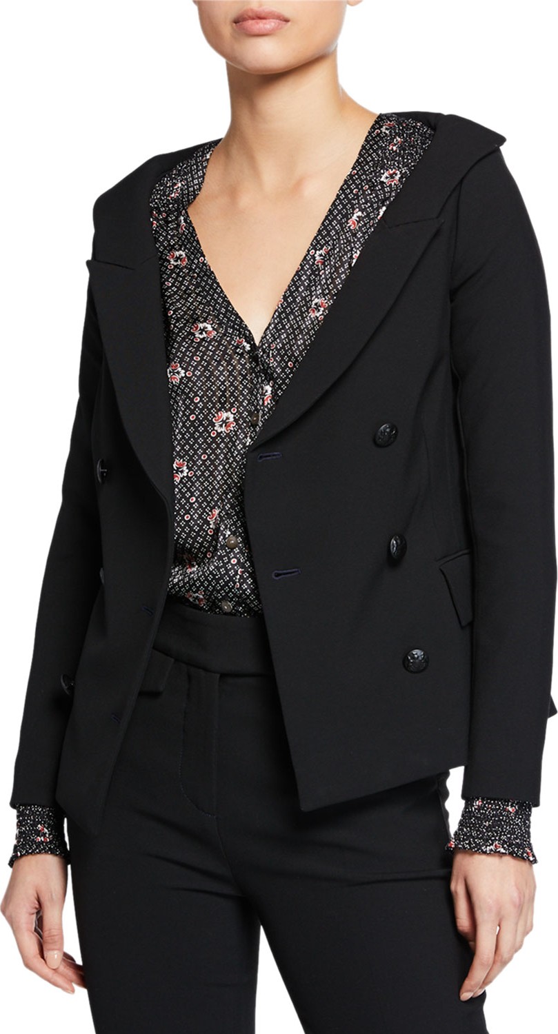 Veronica Beard Frayne Double-Breasted Wide-Neck Blazer